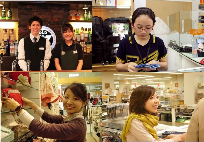 sinh viên làm thêm các công việc như order tại nhà hàng, thu ngân, bán hàng tại shop quần áo